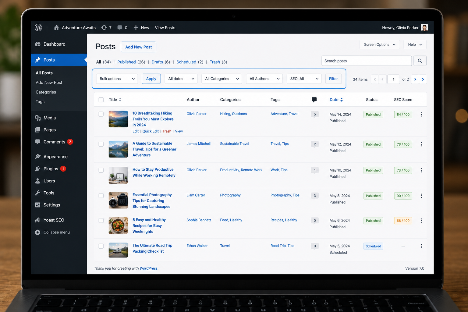 WordPress DataViews dashboard interface