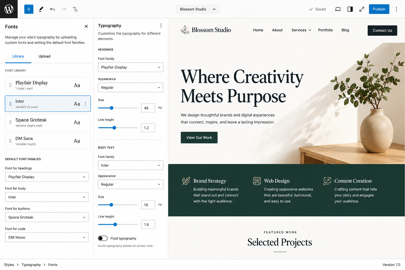 WordPress Font Library interface