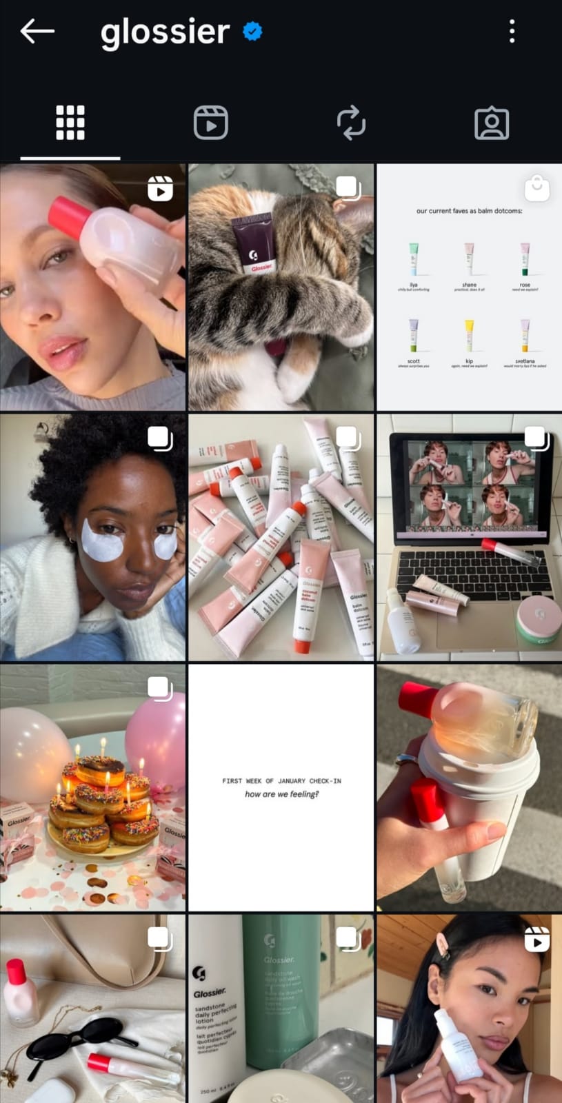 Glossier transitional Instagram grid example
