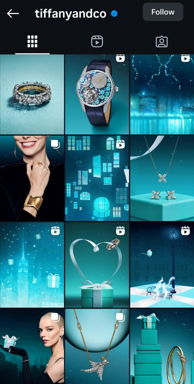Tiffany & Co. monochromatic Instagram grid example